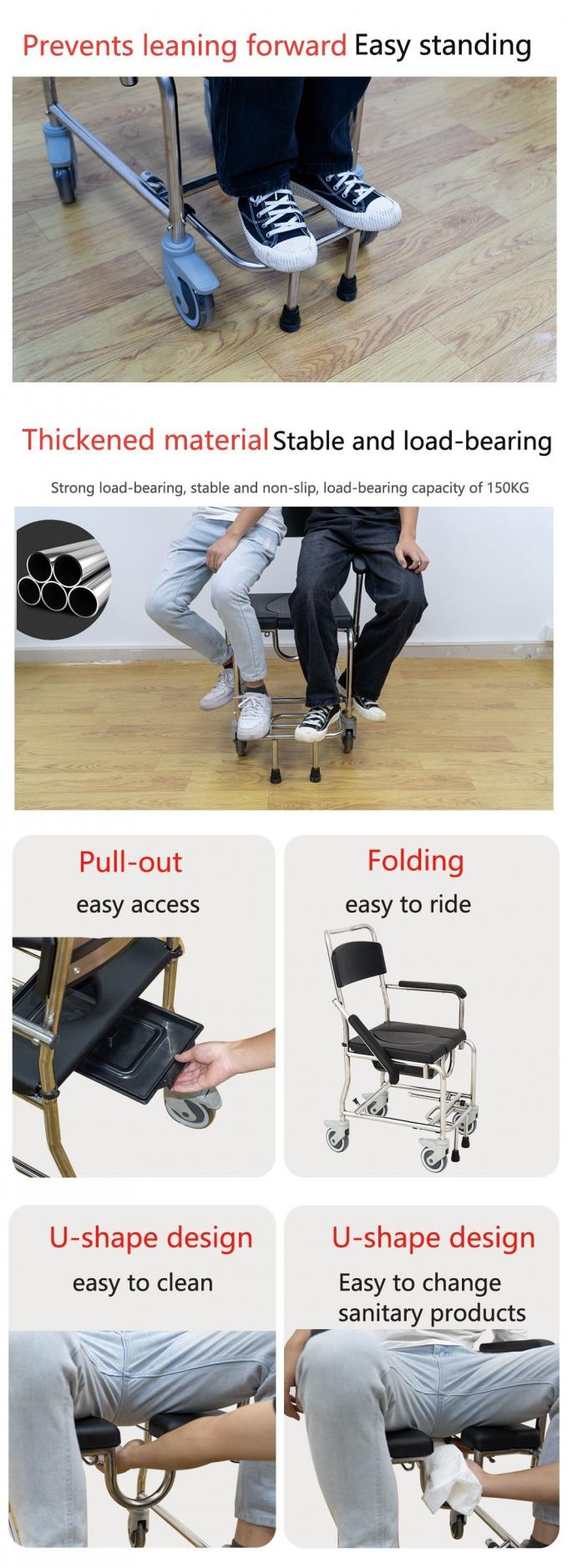 Wholesale Manufacturer′s High-Quality Steel Light Weight Commode Wheelchair for Disabled Person