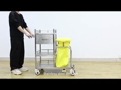 High Capacity Hospital Stainless Steel Trolley With Dirt Bag And Brake Casters Ss Dressing Trolley